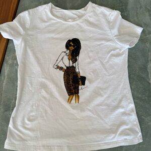 Zara White Graphic Women's Top